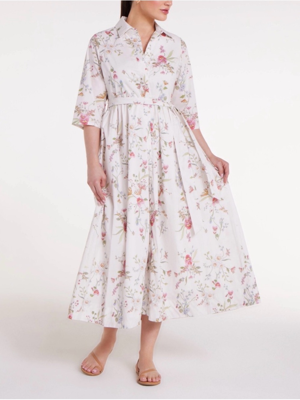 Hermoza White Maxi Dress with Pink Floral Print